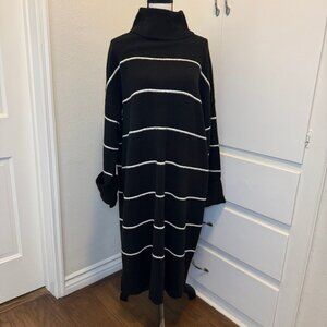 NWT Black Sweater Dress with White Stripes